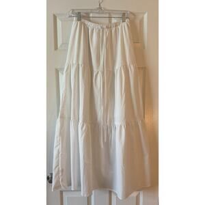 Good Luck Gem Maxi Skirt White Boho Peasant Drawstring Waist Size M NWT